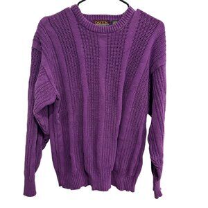 Vintage Oakton Limited Purple Cable Knit Sweater Cotton Unisex Sz Large